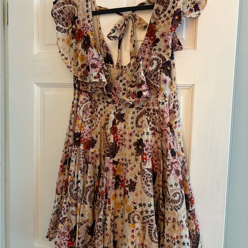 FREE PEOPLE Floral Bohemian Dress with Ruffle Sleeves